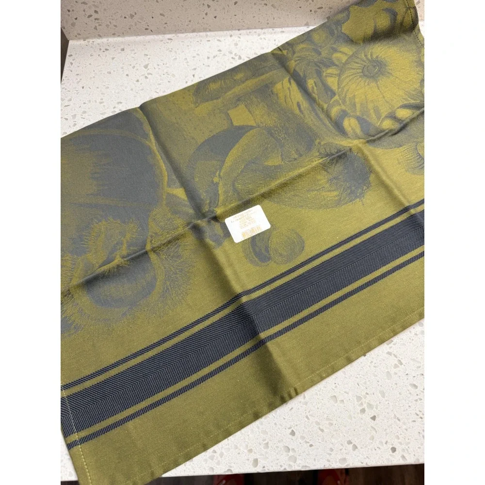 Le Jacquard Francais NEW Tea Towel Moss Sous Bois Fruit Olive/Navy Cotton 31x24